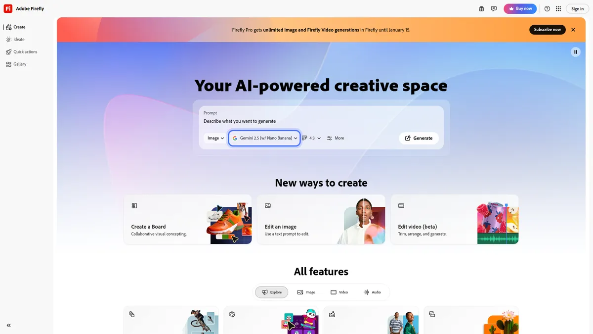 Adobe Firefly kuvakaappaus