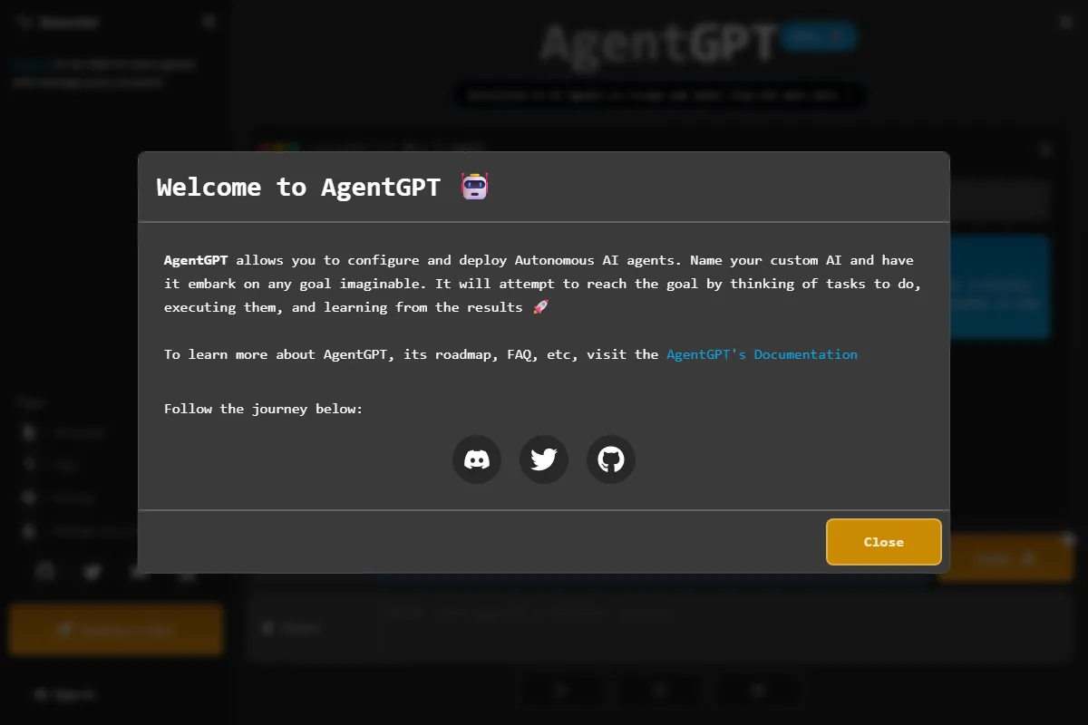 AgentGPT kuvakaappaus