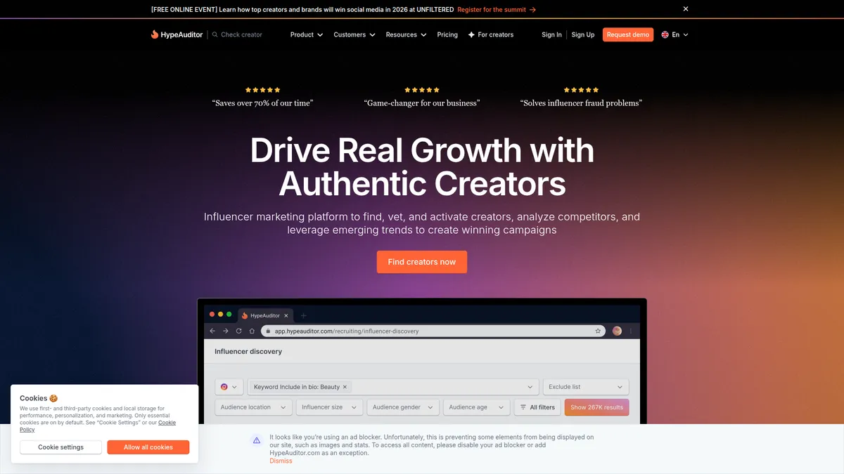 HypeAuditor kuvakaappaus