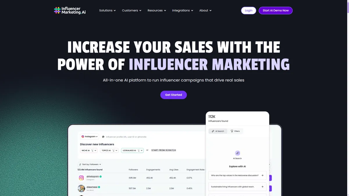 InfluencerMarketing.ai (IMAI) kuvakaappaus