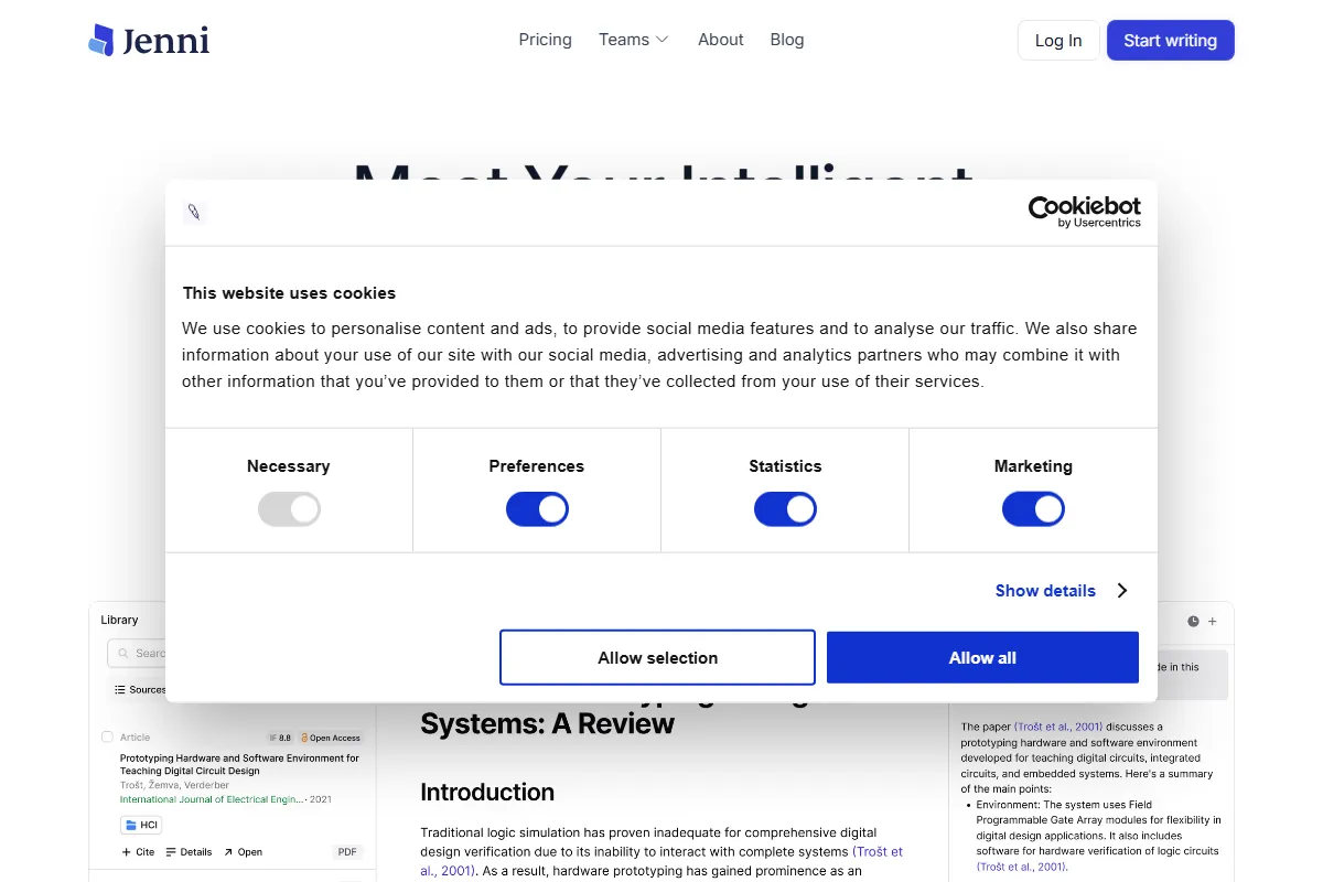 Jenni AI kuvakaappaus