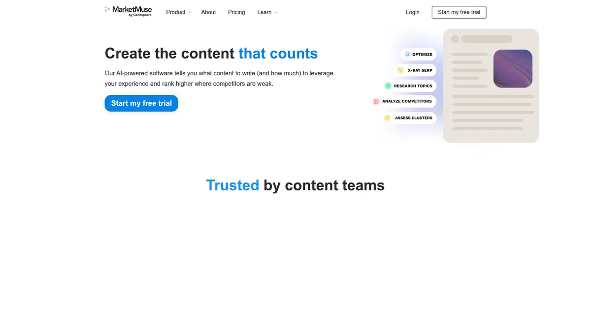 MarketMuse kuvakaappaus