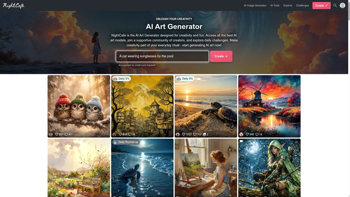 NightCafe kuvakaappaus