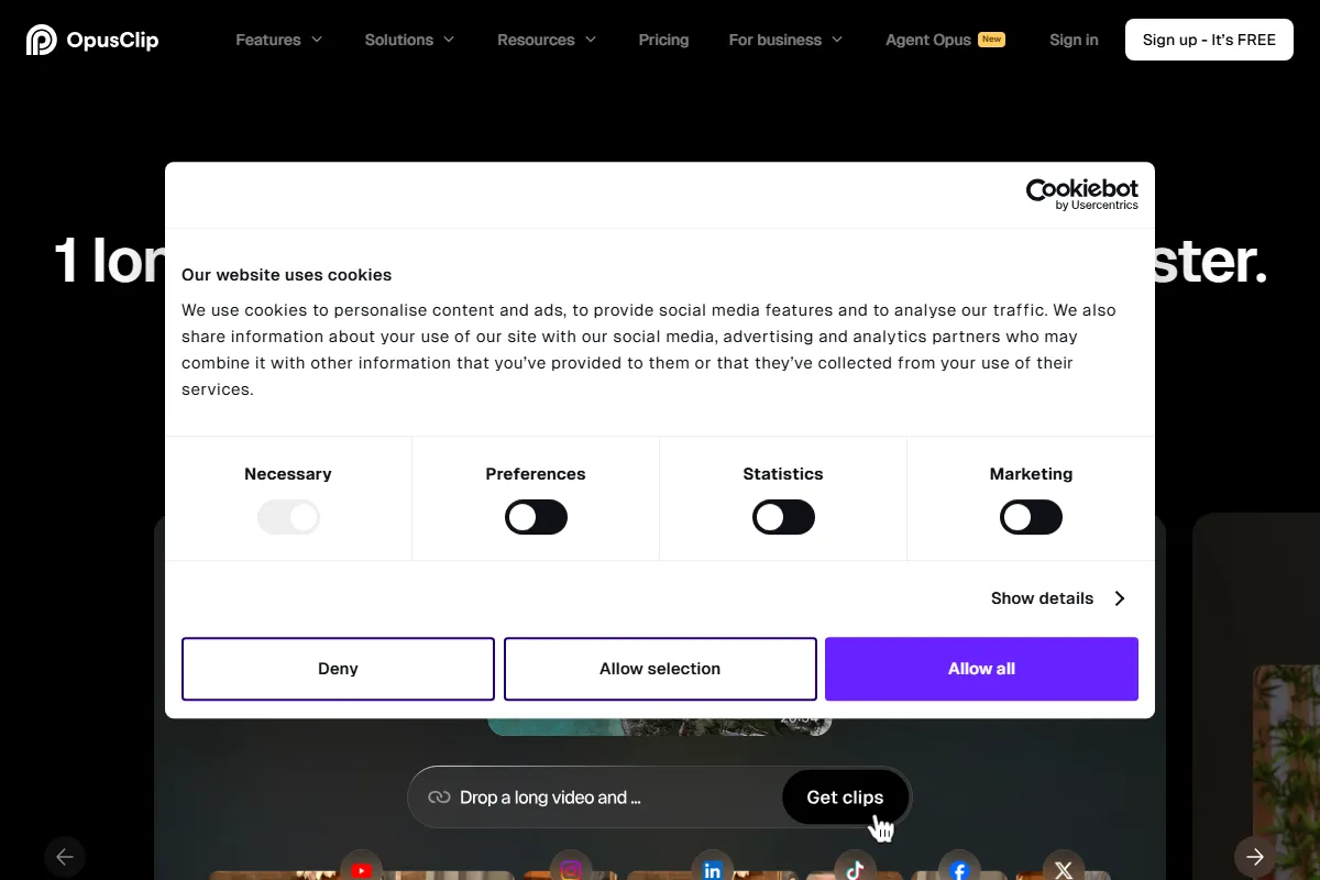 Opus Clip kuvakaappaus
