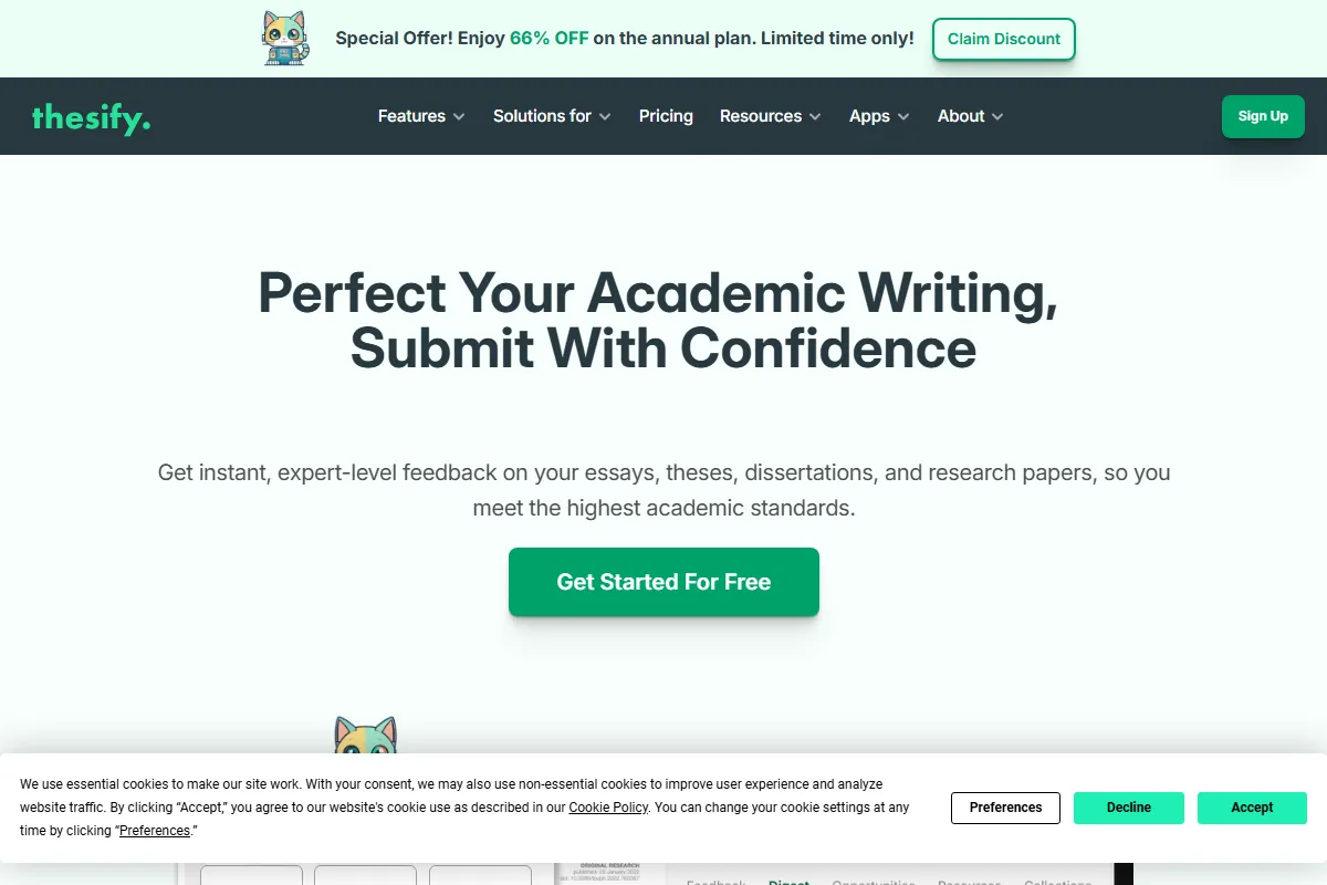 Thesify kuvakaappaus