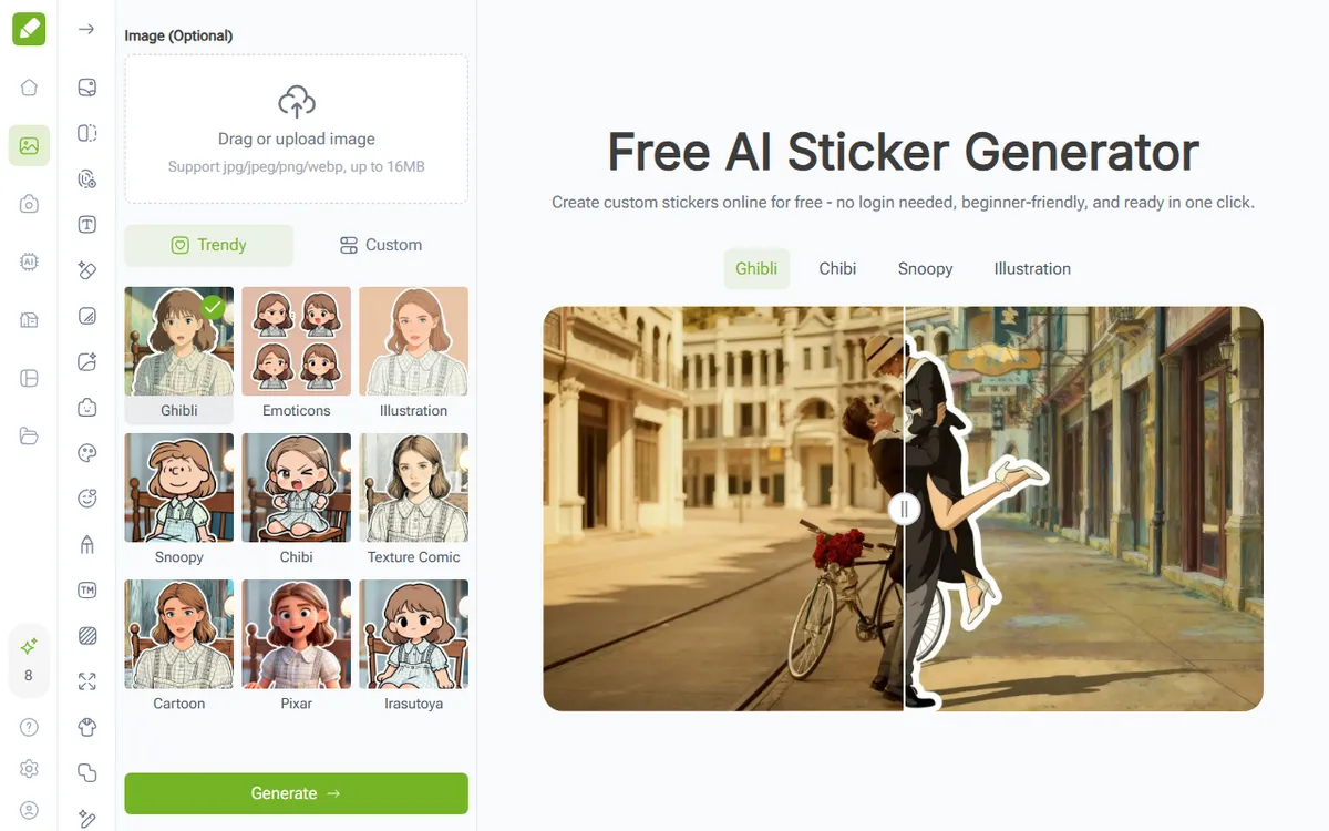 VisualGPT Sticker Generator kuvakaappaus