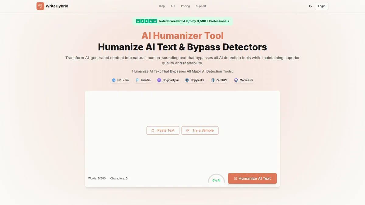 WriteHybrid AI Humanizer kuvakaappaus